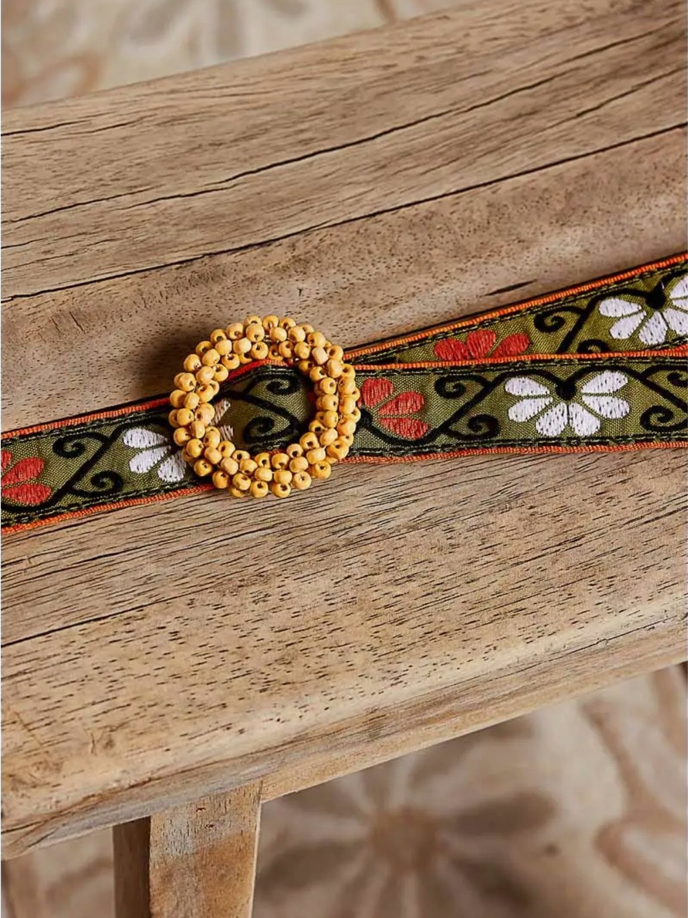 POL Floral Motif Vintage-Inspired Jacquard Boho Belt nwot